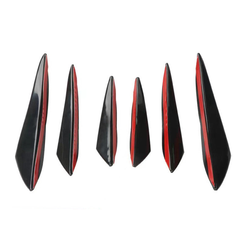 6pcs Glossy Black Car Bumper Lip Rubber Fin Splitter Spoiler Canard Sticker Kit