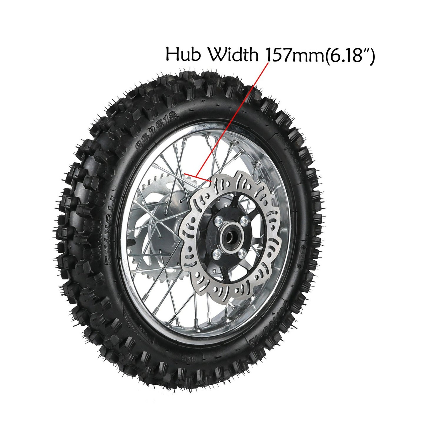 12-inch rear wheel, 80/100-12 tire, rim, for mini dirt pit bike, off-road razor SSR, 110cc, 125cc