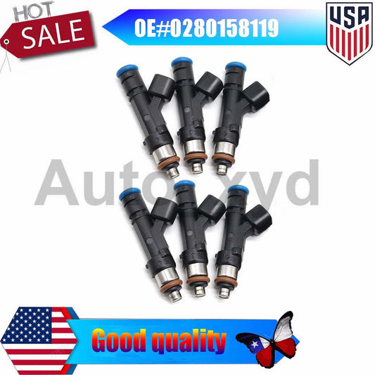 New 6PCS Fuel Injectors 0280158119 For 07-10 for Chrysler for Dodge for Jeep 3.3/3.8L