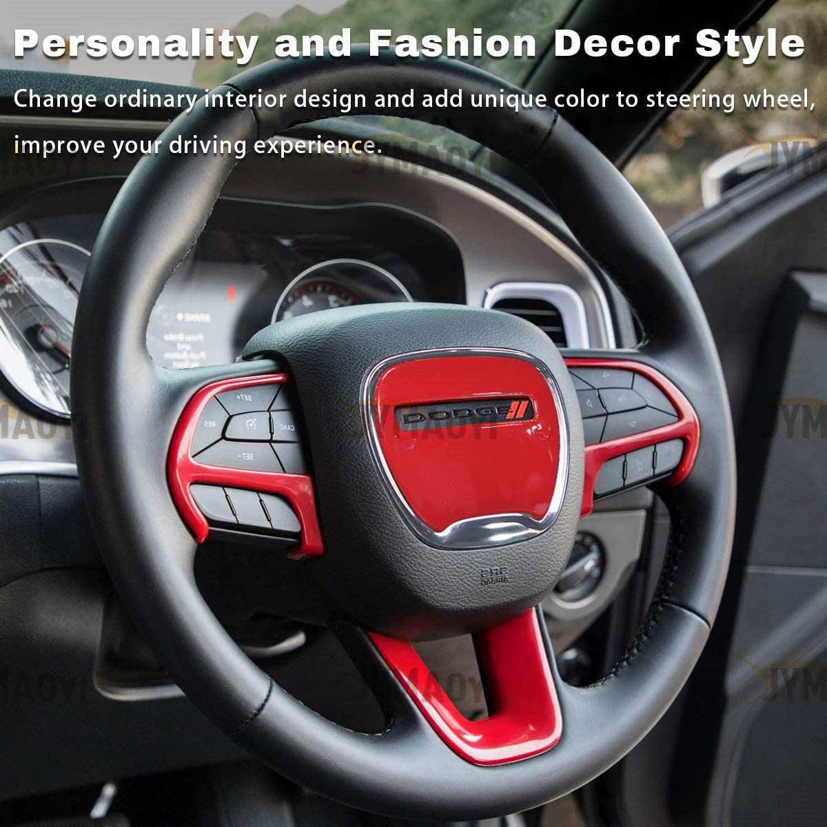 4pcs for Dodge for Jeep Red Steering Wheel Cover Trim Sticker Interior Accessories