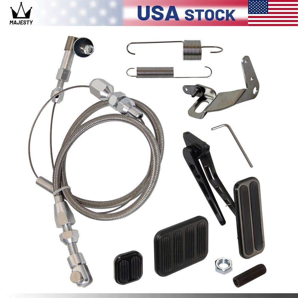 Aluminum Gas Pedal w/Brake+Clutch Pad  24 SS Throttle Cable Bracket Spring Kit