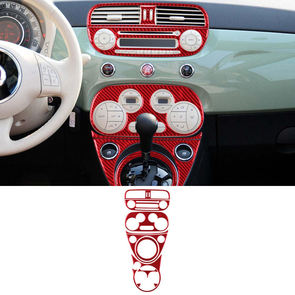 Red Carbon Fiber Digital Climate Center Console Trim Kit For 2012-2015 for Fiat 500