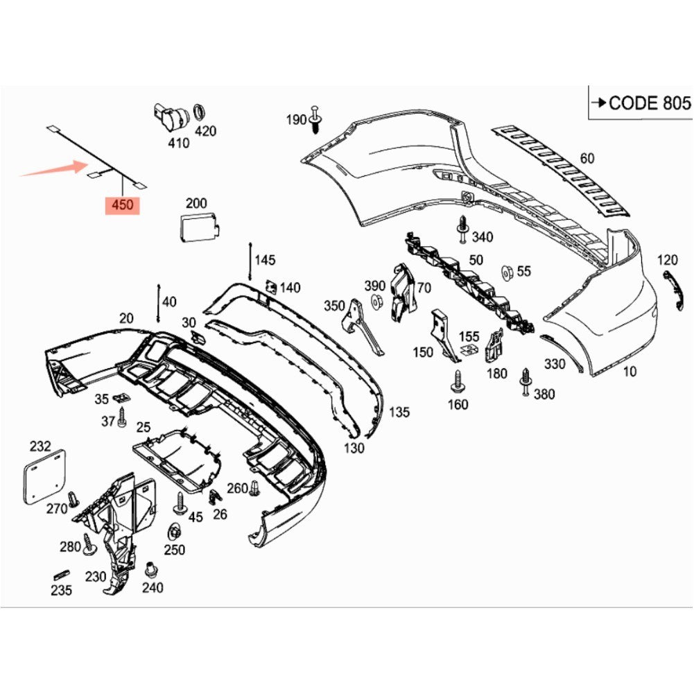 Rear Bumper Wiring Harness for MB M W166 13-14