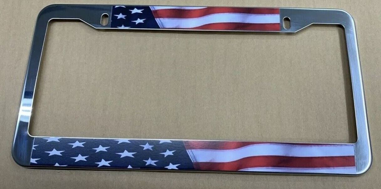 Car license plate frame cover, rear trunk American flag chrome plating, suitable for Chevrolet 1x