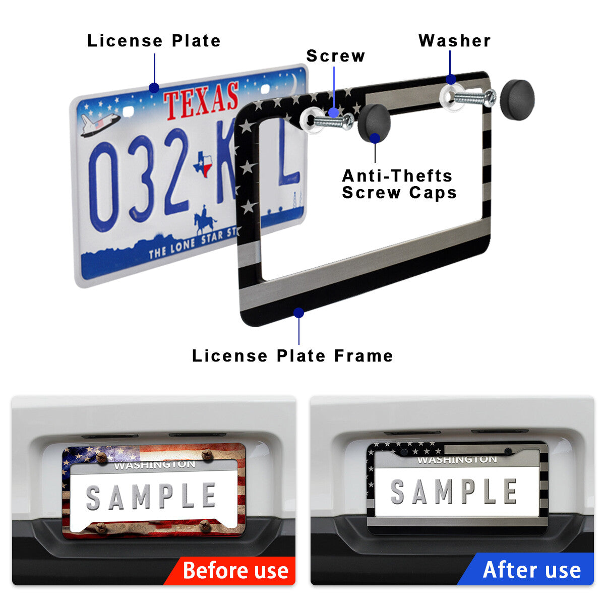 for Nissan American Flag Patriotic Black / Gray Aluminum License Plate Frame