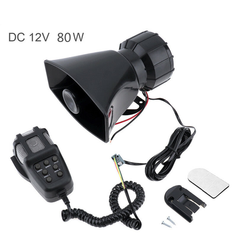 80W 12V Car Loud Speaker Horn MIC Microphone 7 Sound Tone
