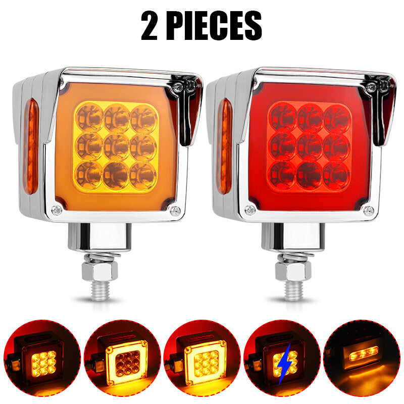 2X 3 Dual Face LED Turn Brake Side Marker Light Truck Trailer Square Red/Amber