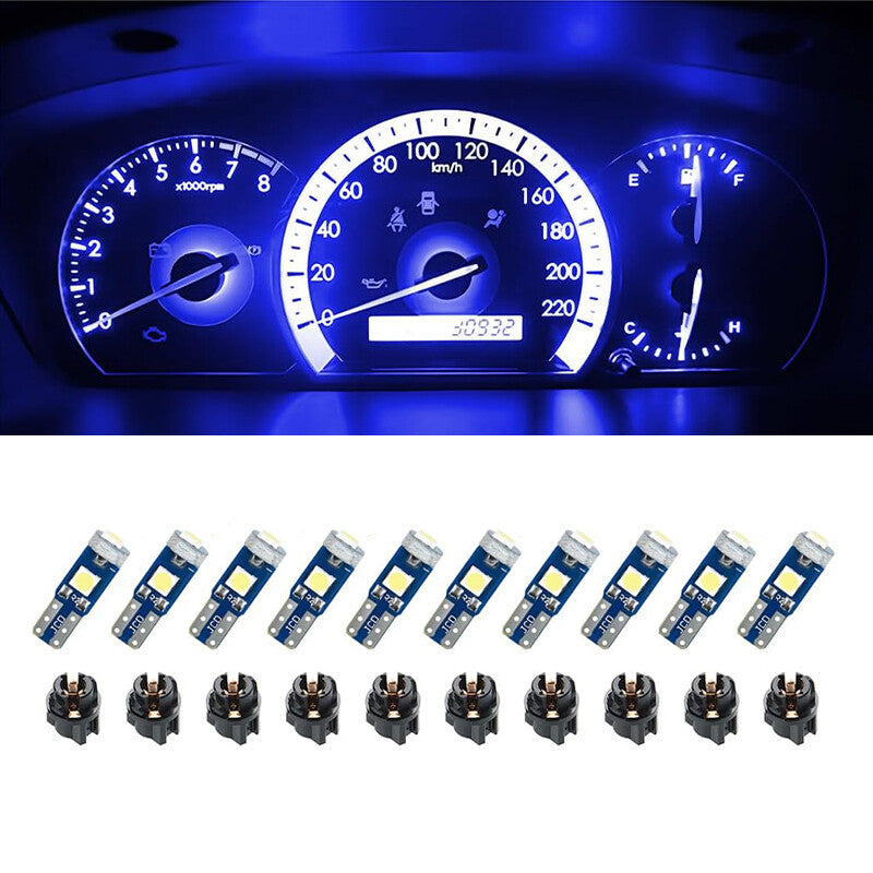 10Pcs T5 3030-3SMD Car Dashboard LED Lights Blue Light High Light Bulb