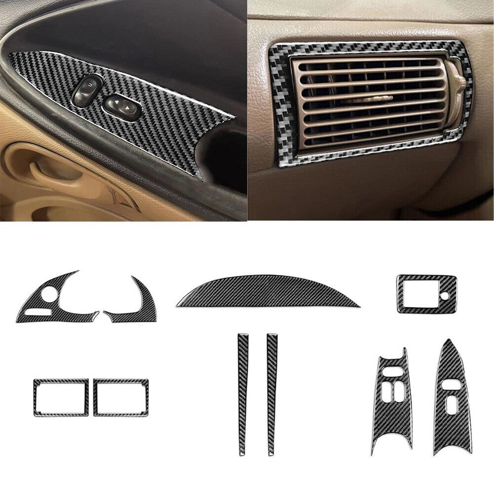10Pcs Carbon Fiber Full Interior Dash Trim Cover Set for Ford for Mustang 96-03