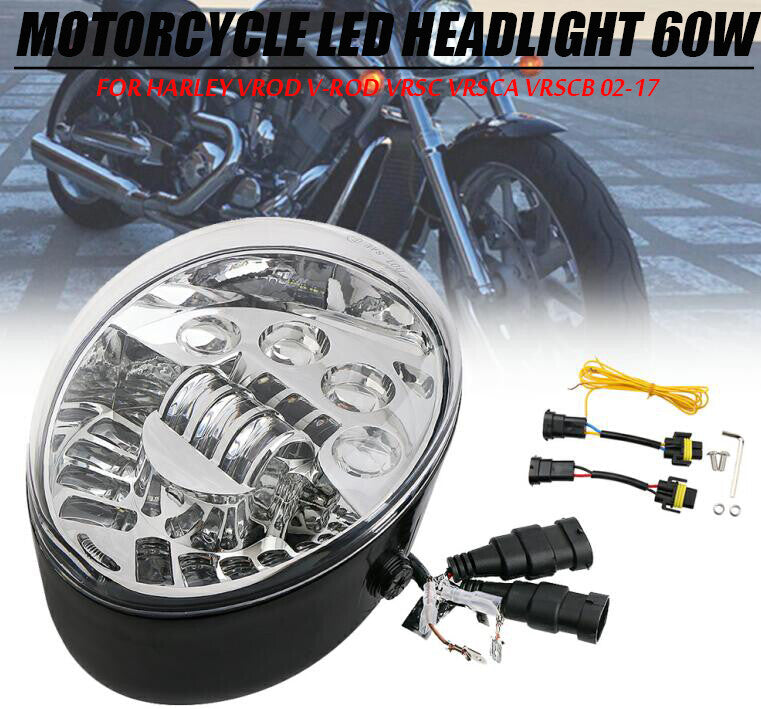 Motorcycle LED Headlights (Hi/Lo) Suitable for Harley Vrod, V-ROD, VRSCA, VRSCB 2002-2017