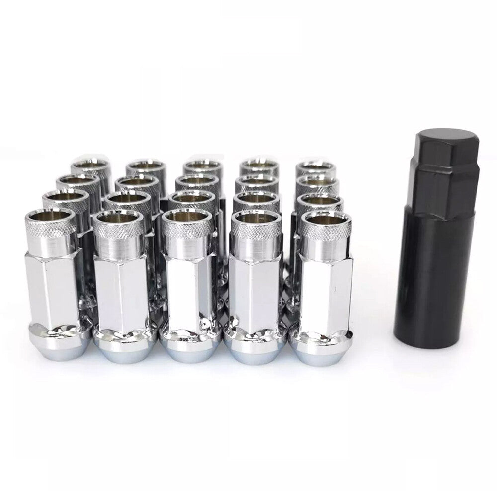 for Toyota M12x1.25 for Honda Extended Open End Steel Wheel Lug Nuts 20pcs Silver