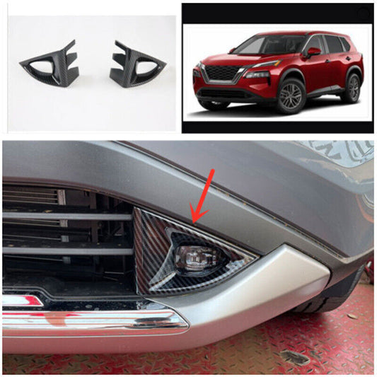 2X ABS Carbon Fiber Front Fog Light Moulding Cover Trim for Nissan Rogue 21-2023