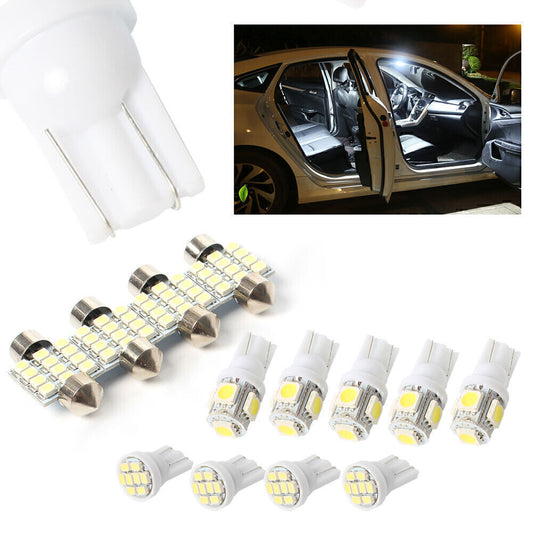 13x Car White LED Lights Kit Fit Stock Interior Dome License Plate Lamps