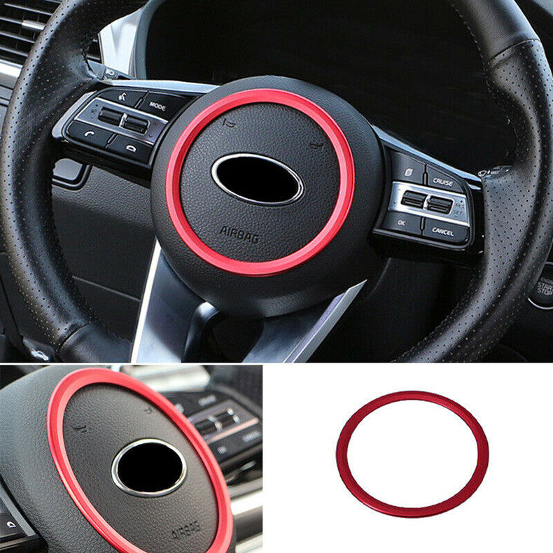 for Kia Forte 2019-2021 Red Alu. Steering Wheel Central Ring Trim Decor Cover