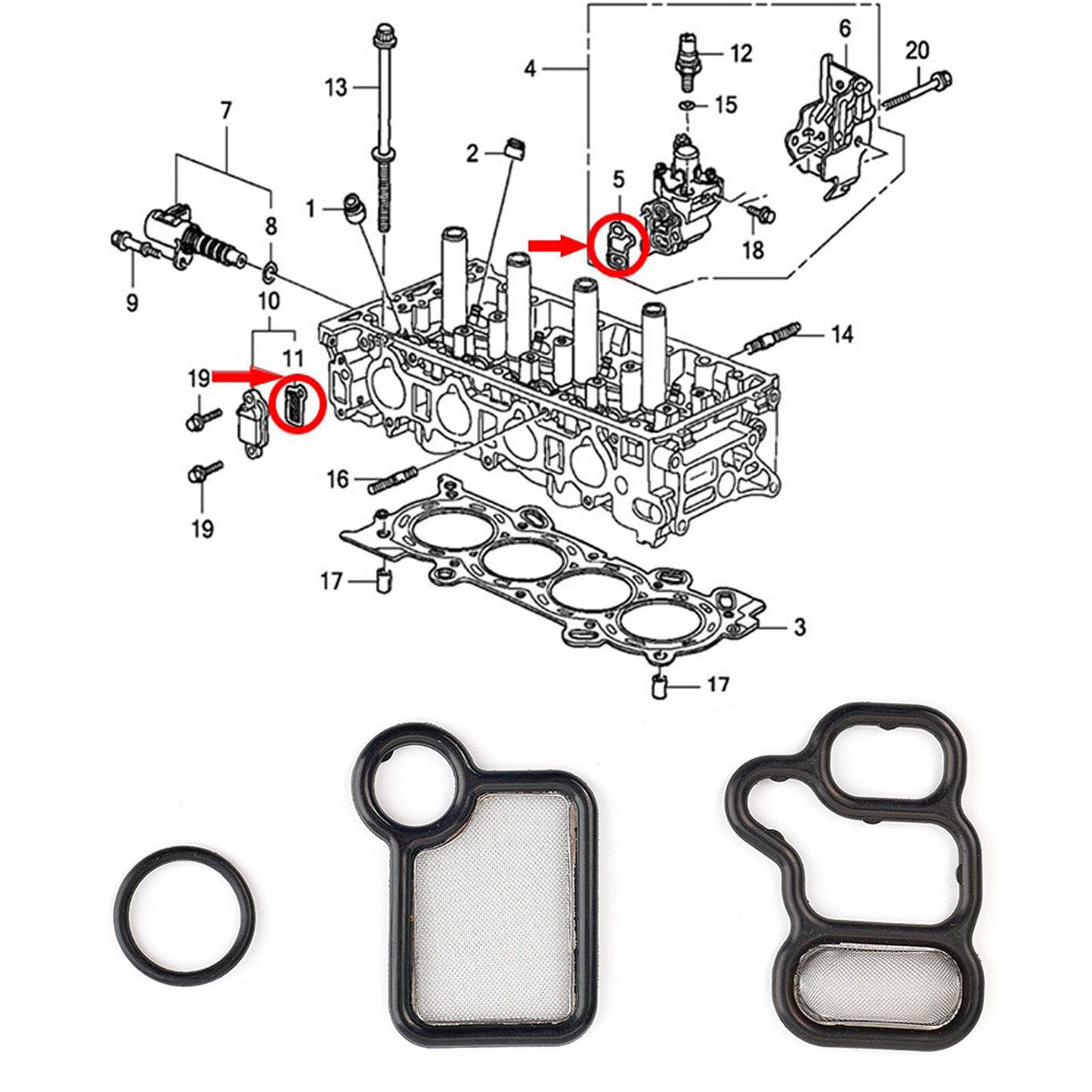 3 For VTEC for Acura for Honda for Civic CRV Accord Spool Valve Gasket Kit Element Solenoid