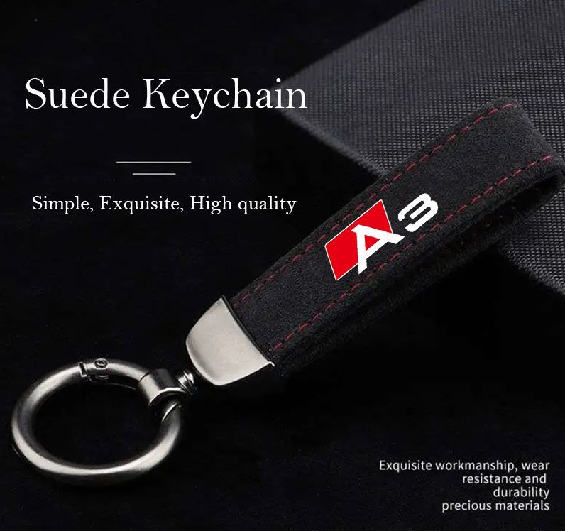 Black and red suede car keychain/key ring/horseshoe buckle accessory for Audi Q3.