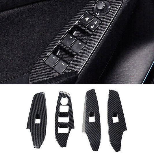 4X for Mazda 3 Axela 17-2018 ABS Carbon Fiber Door Window Switch Lift Cover Trim