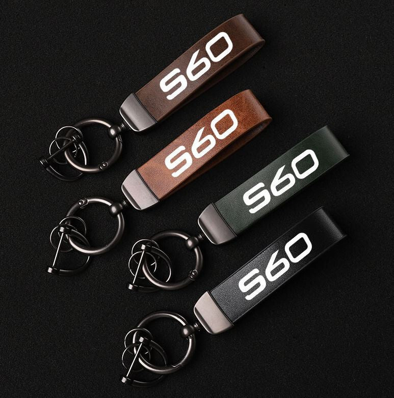 Black leather horseshoe buckle accessory for Audi Q1 car keychain/key ring.