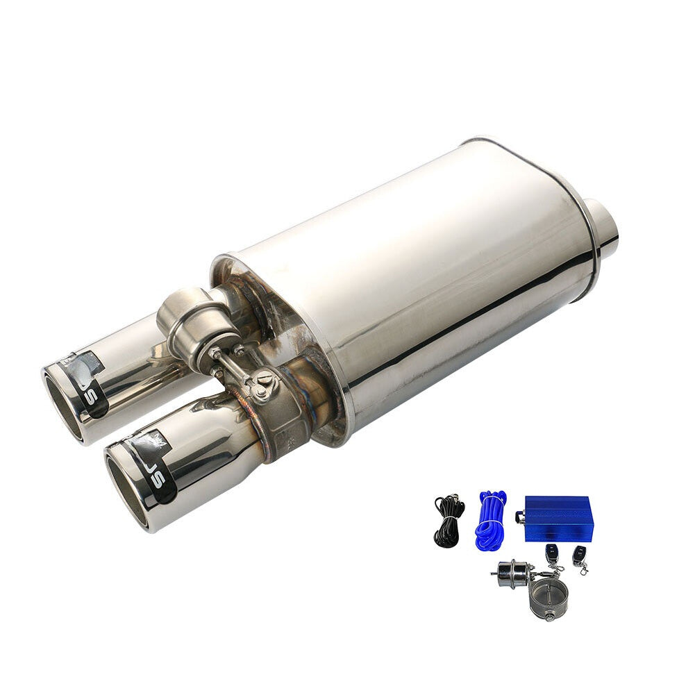 1pc 2.5 ID 3 OD Adjust The Sound Muffler W/ Exhaust Valve 8.56 IN Dual Tips