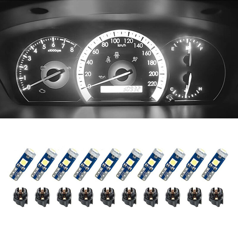 10Pcs T5 3030-3SMD Car Dashboard LED Lights White Light High Light Bulb