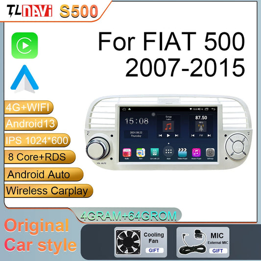 for Fiat 500 2007-2015 Android Auto Car Radio Multimedia Player GPS Navi Carplay