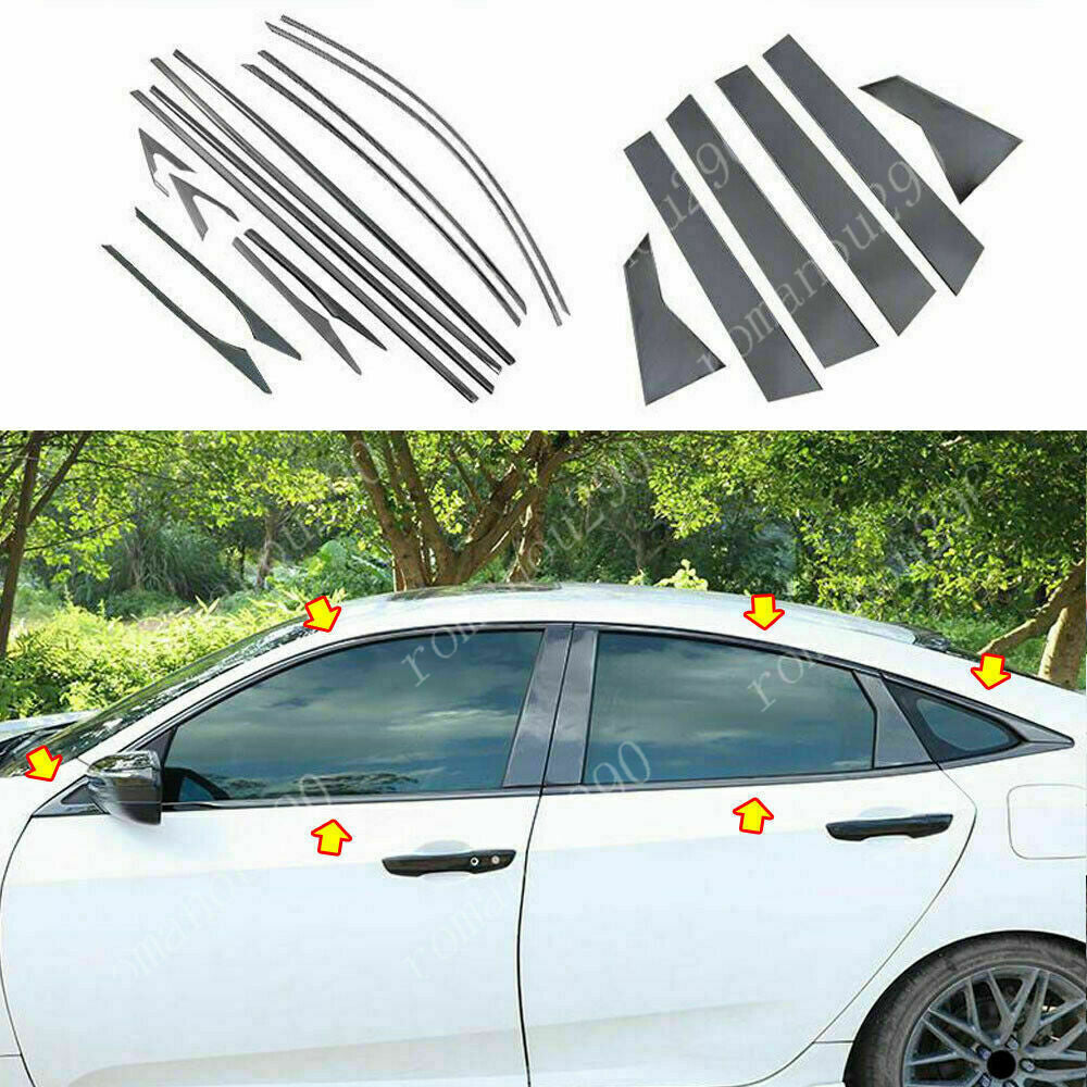 for Honda for Civic Sedan 2016-2021 Black Window Frame Strips Sill Cover Trim Glossy