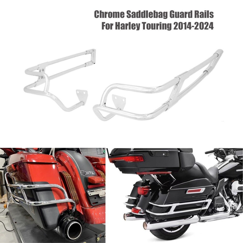 Chrome Saddlebag Guard Twin Rails for Harley Touring Electra Road Glide 14-24