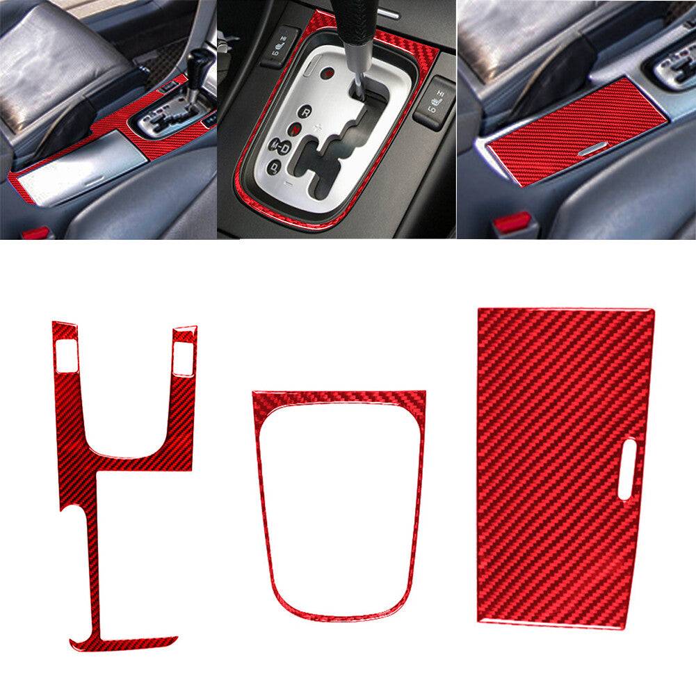 3Pcs for Acura TSX 2004-08 Red Carbon Fiber Interior Gear Shift Kit Cover Trim
