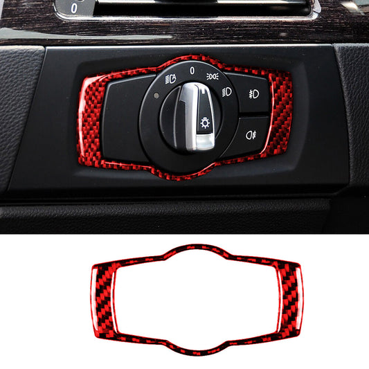 Red Carbon Fiber Headlight Switch Button Trim for BMW 3 Series E90 E92 2005-2012