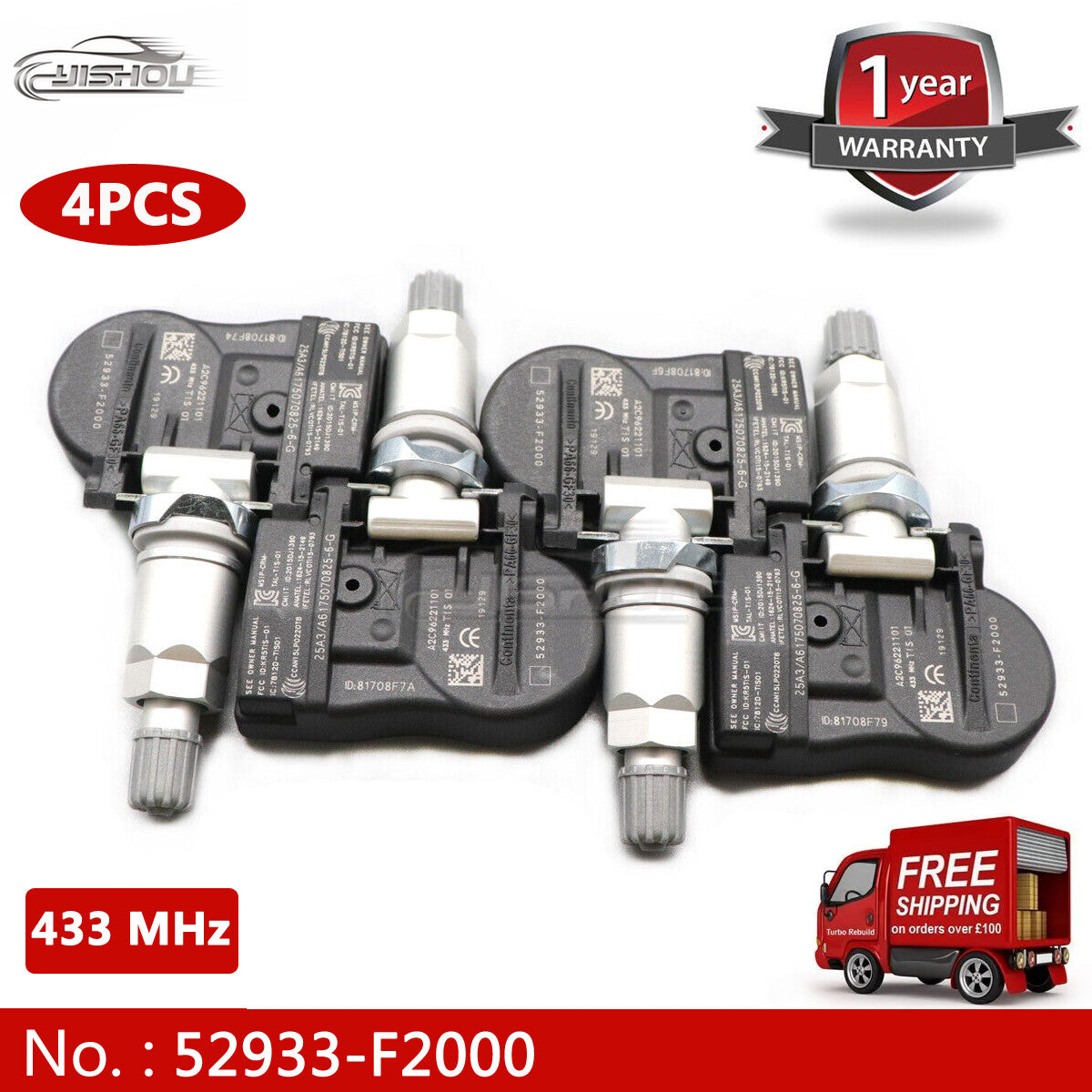 4-pack TPMS tire pressure sensors for Kia Rio and for Hyundai for Elantra 433MHz 52933-F2000