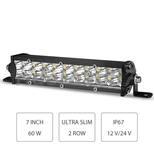 7inch 60W Dual Row LED Work Light Bar Spot Flood Combo Driving Fog ATV SUV Truck
