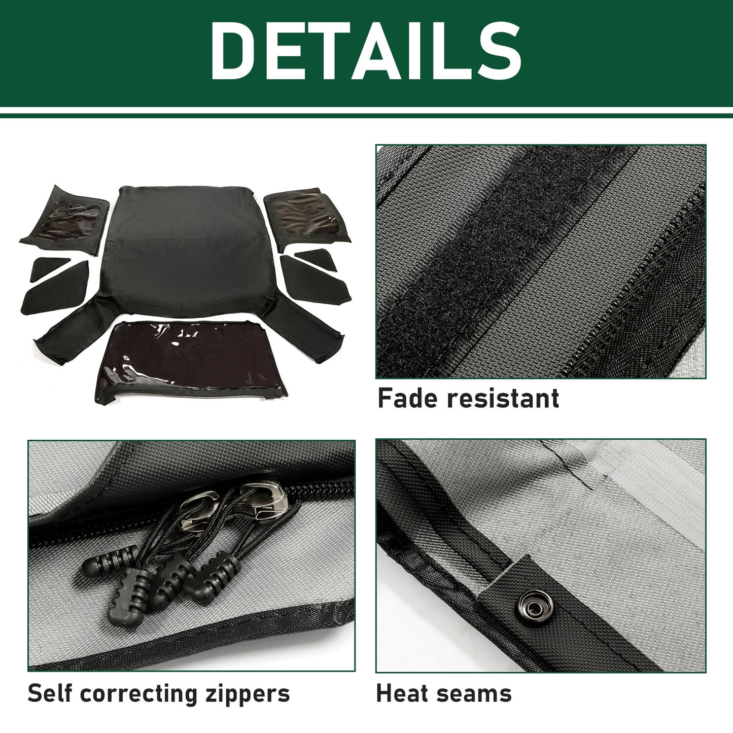 4x for Jeep for Wrangler TJ Soft top Replacement 97-06 w/Tinted Windows Black Vinyl