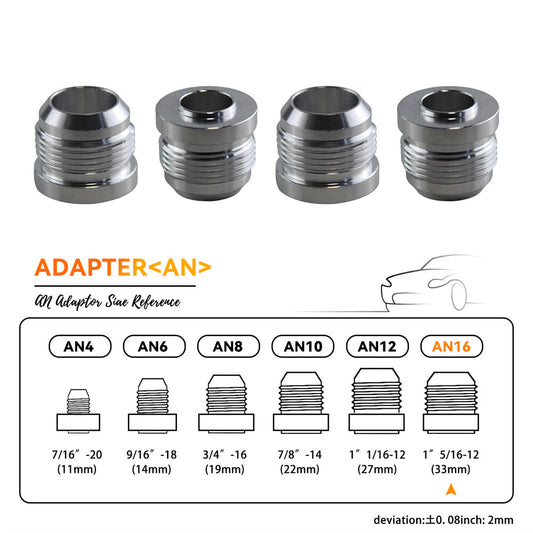 4PCS AN16 1'5/16-12 Male Adapter Weld Bung Nitrous Hose Fitting Tank Cell Water