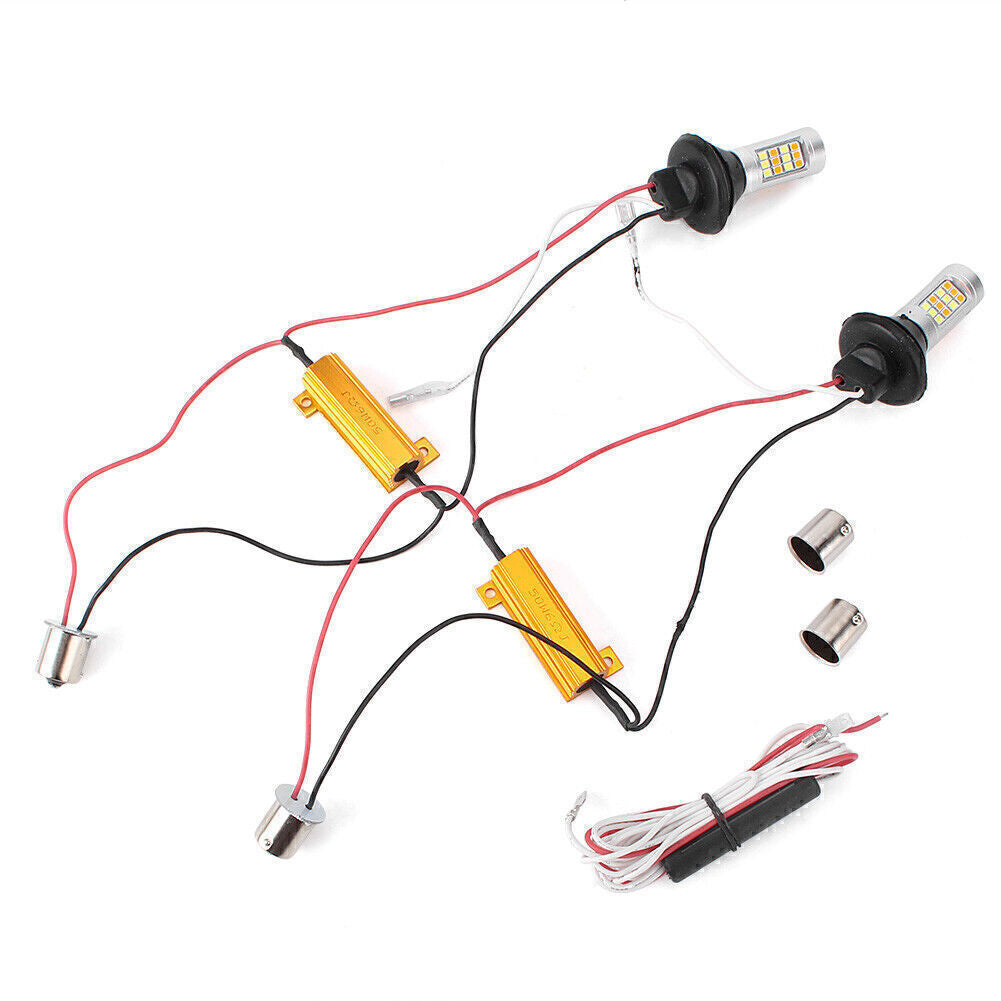 Dual-Color 42 9W Switchback DRL Turn Signal Light Amber White BAU15S 2835