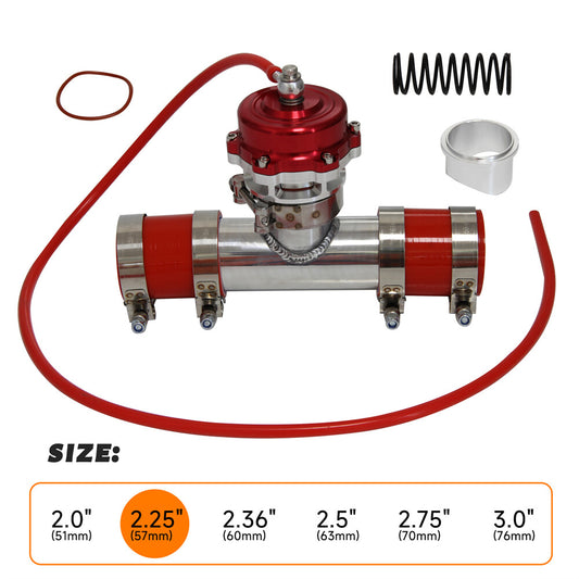 50MM 35PSI Boost V-Band Turbo Blow Off Valve BOV+2.25'' Flange Pipe Hose Kit Red