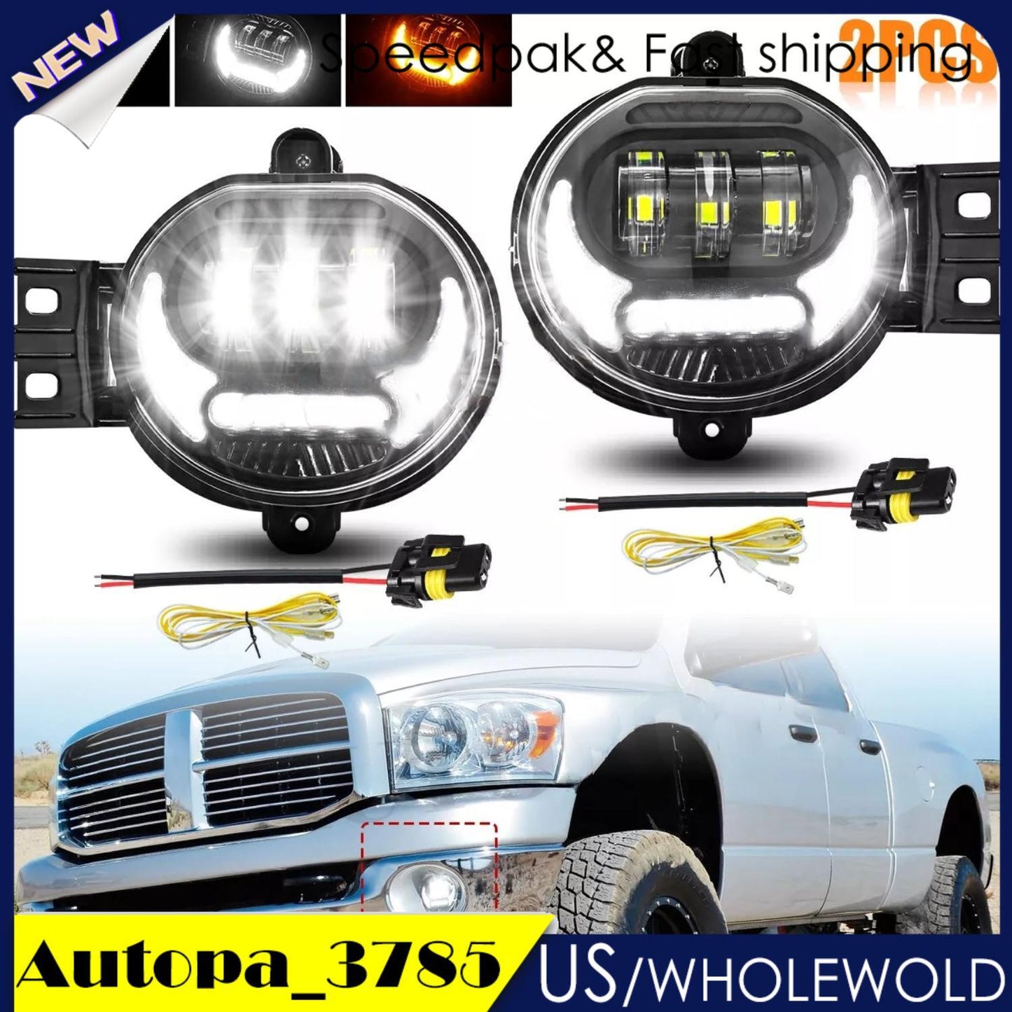 Pair LED Fog Lights DRL Lamps for Dodge for Ram 1500 2003-09 for Ram 2500 3500 2002-08
