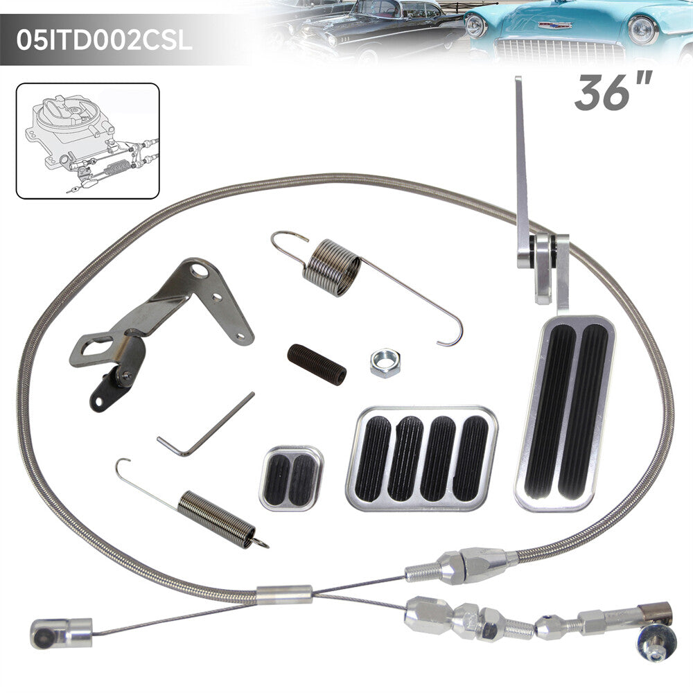 Aluminum Gas Pedal w/Brake +Clutch Pad  36 Throttle Cable Bracket Spring Kit
