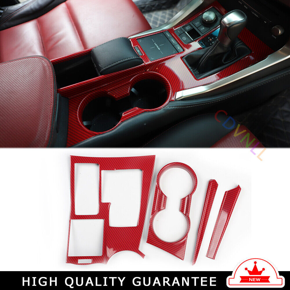 Console Gear Shift Water Cup Panel Trim 4PCS for Lexus NX 15-20 Red Carbon Fiber