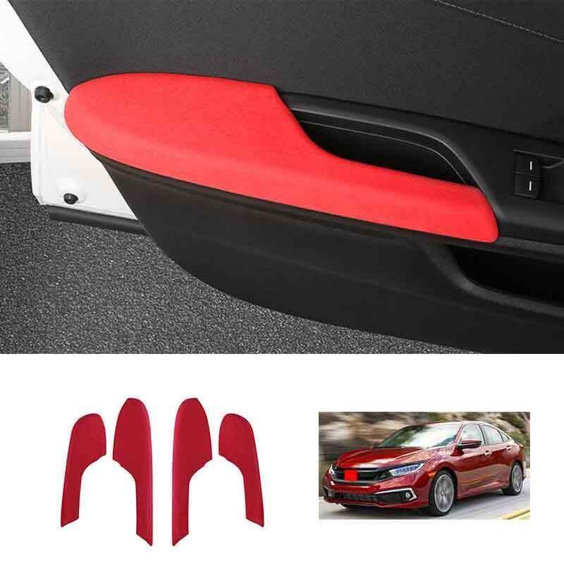 for Honda for Civic Sedan 16-21 Red Alcantara Suede Inner Door Armrest Panel Trim 4x