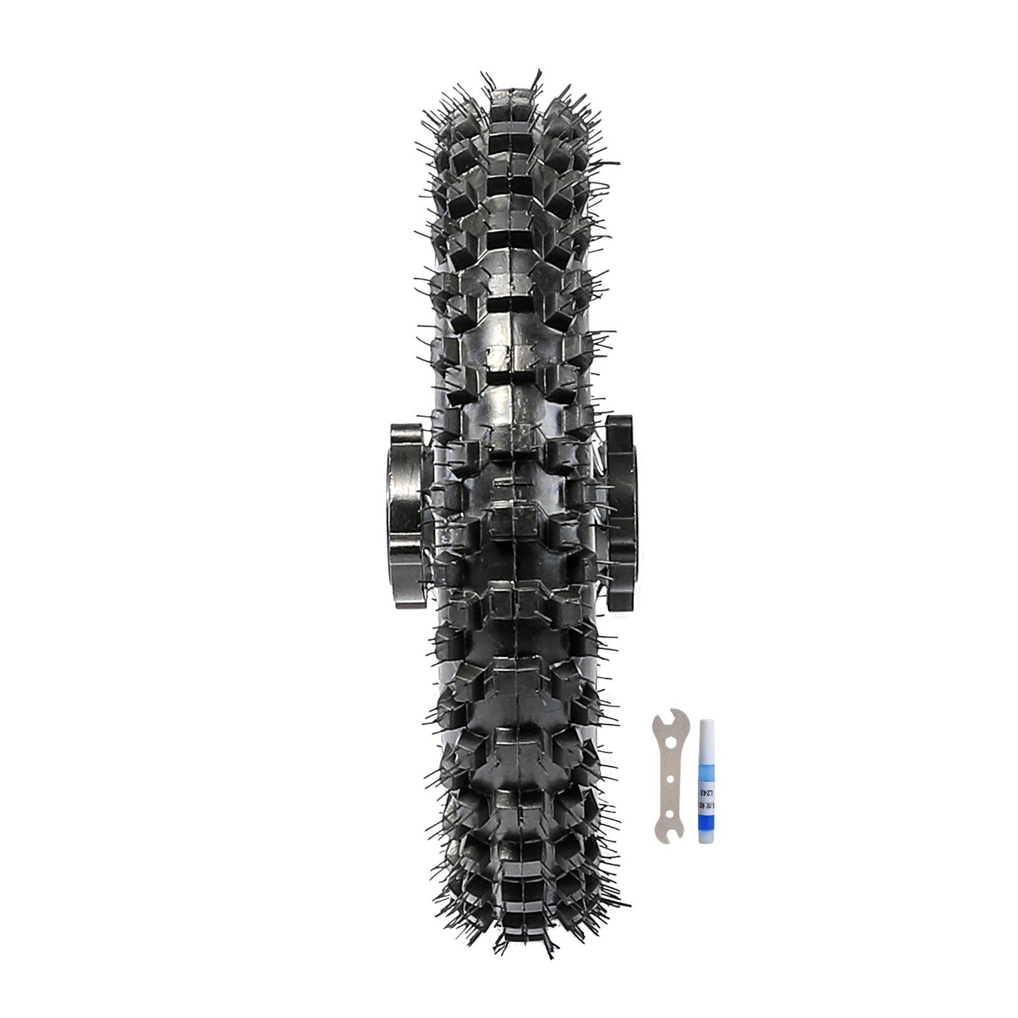Front 60/100-14, Rear 80/100-12 tires and rims suitable for 90cc and 110cc Pro Monkey Pit bicycles.