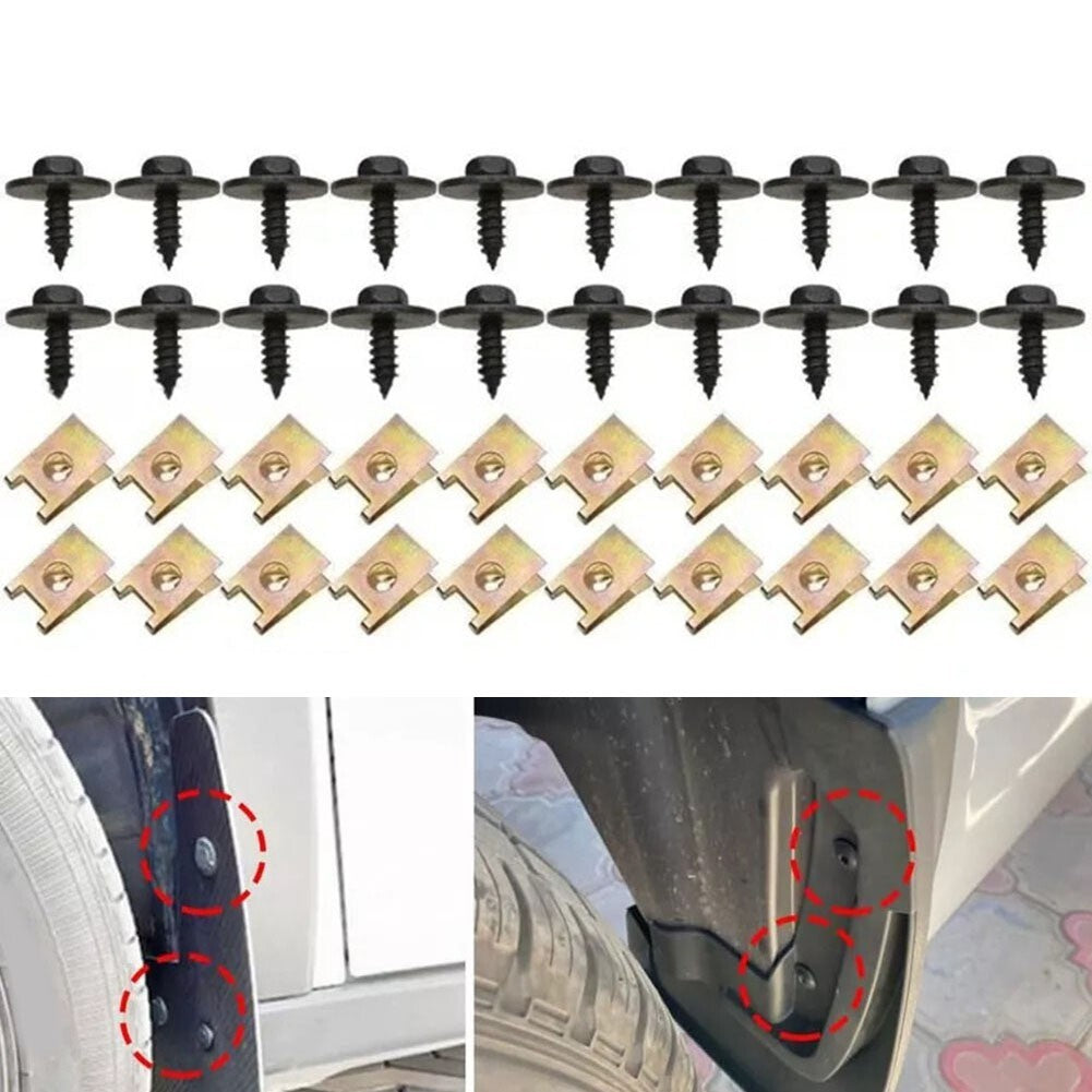 40Pcs Metal Car Screw Body Fender Bumper Retainer U Nut Clips Gasket Fastener
