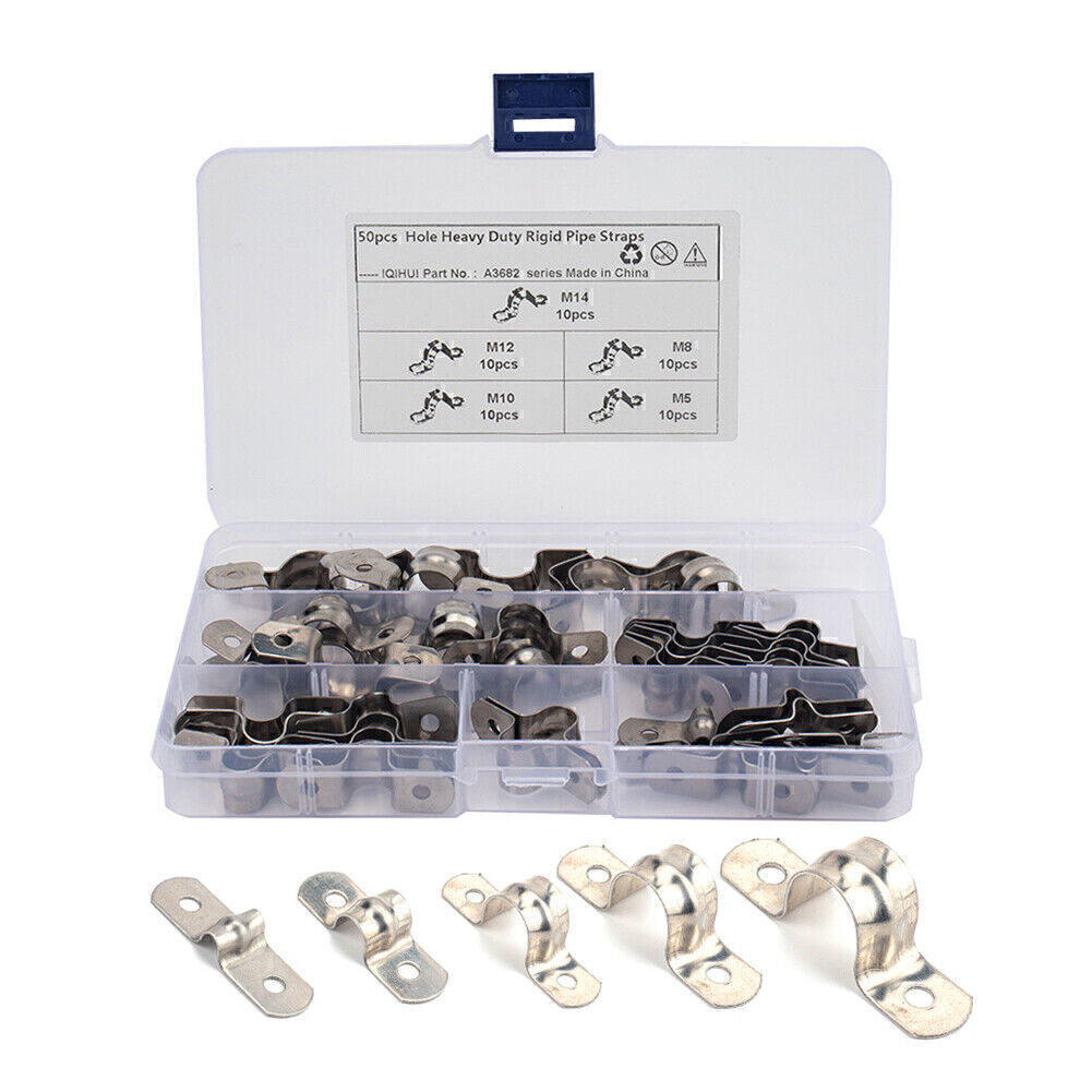 For Pipes 50x U Bracket Tube Strap Tension Clips Heavy Duty Rigid Strap Clamp