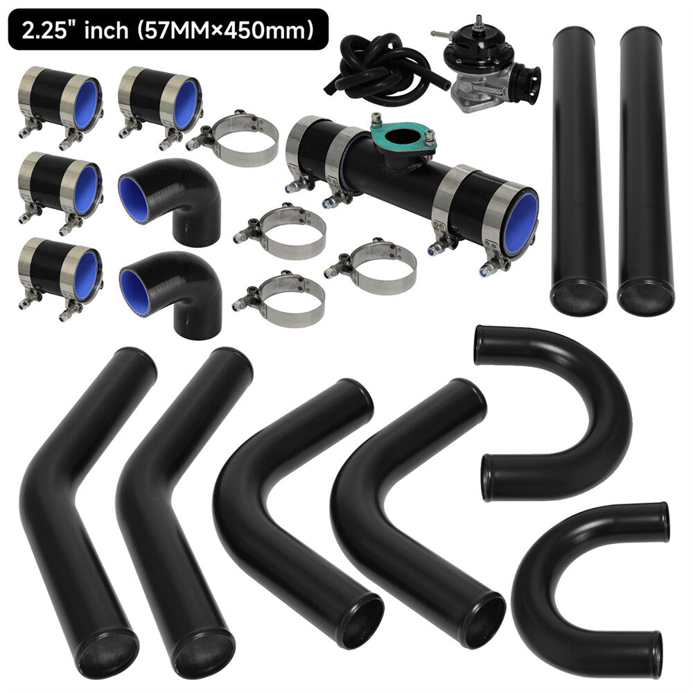 2.25 57mm Universal Intercooler Pipe Piping + Turbo Flange Pipe BOV Kit Black