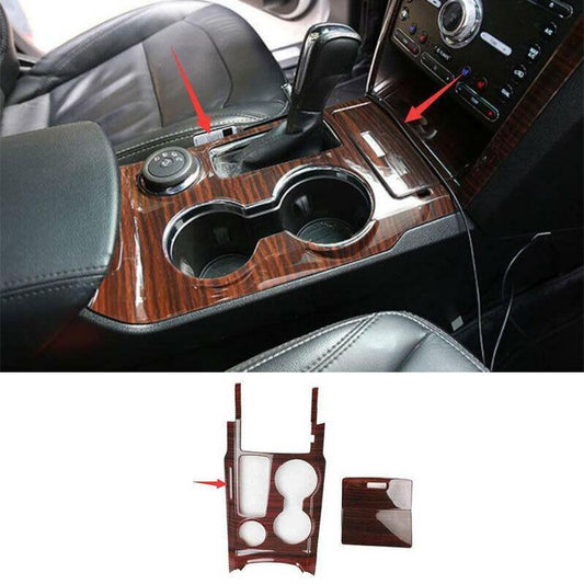 Fit for Ford Explorer 2018-2019 Wood Grain Console Gear Shift Panel Trim 2PCS