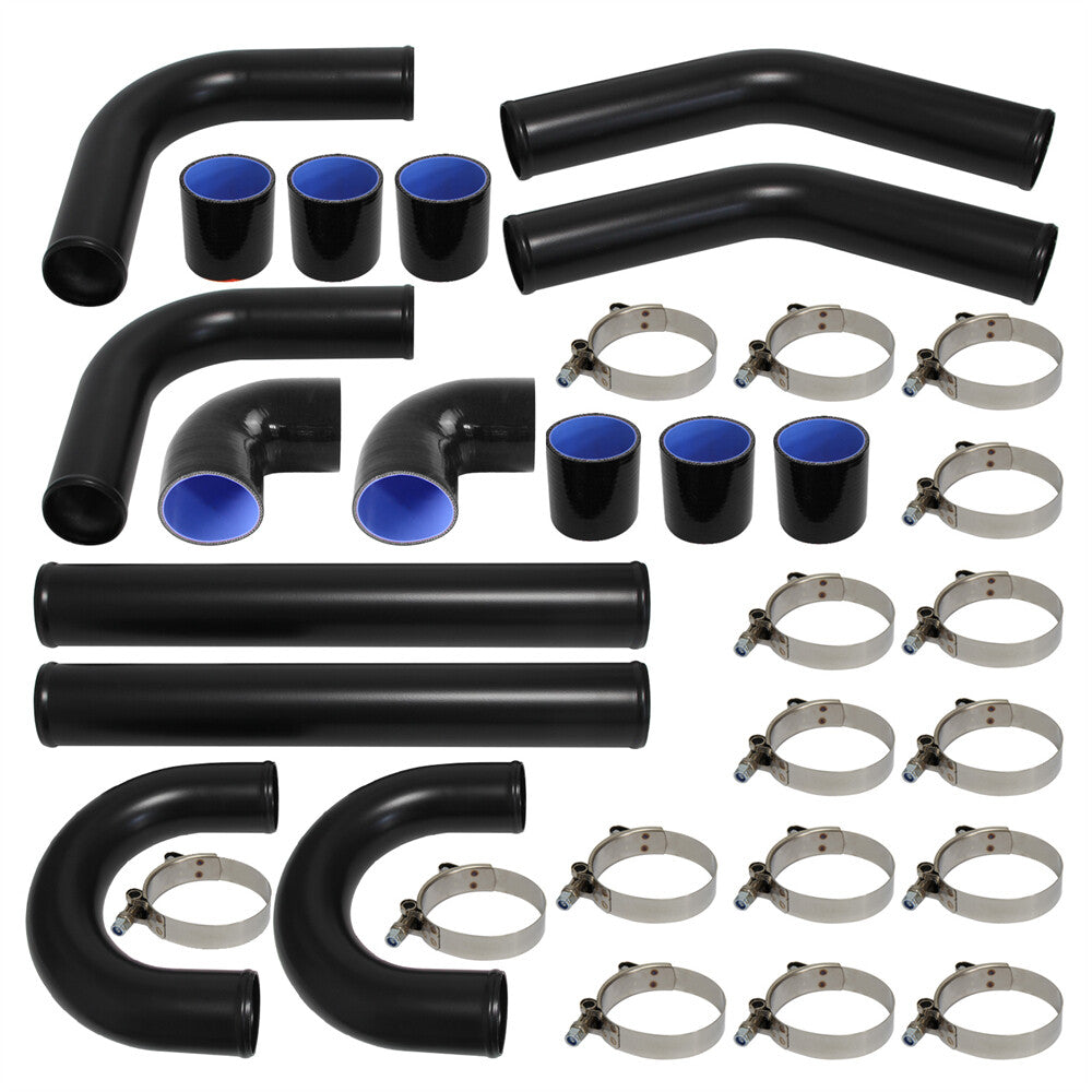 2.5 63mm Universal Intercooler Turbo Boost Air Pipe Hose Kit L=450mm 8PCS Black