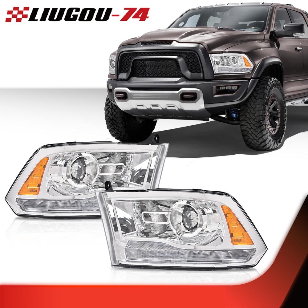 Suitable for 2013-2018 for Dodge for Ram 1500 2500 3500 chrome headlights with LED strips.