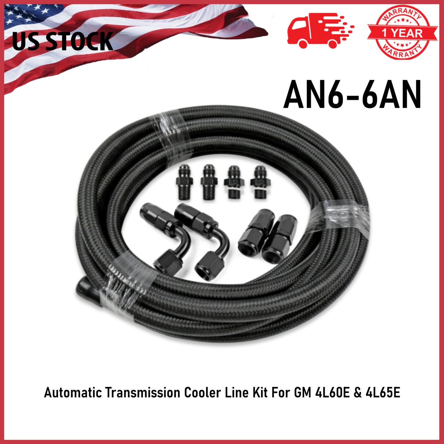 Automatic transmission cooler line +6AN APush lock accessory for GM 4L60 E4L65E