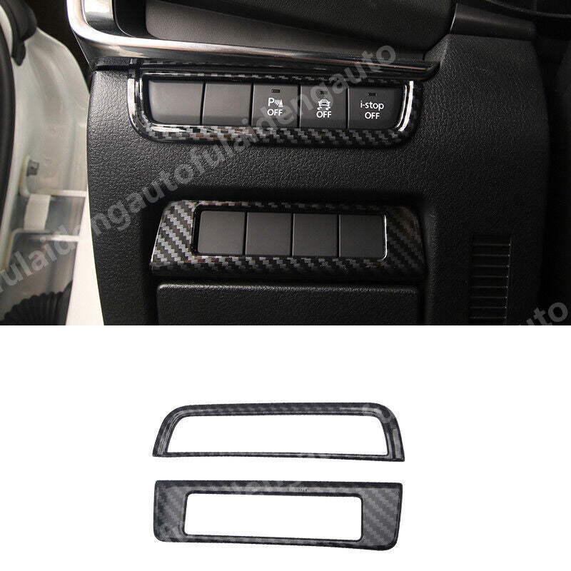 2P for Mazda 3 Axela 19-23 Carbon Fiber Look Headlight Switch Button Cover Trims