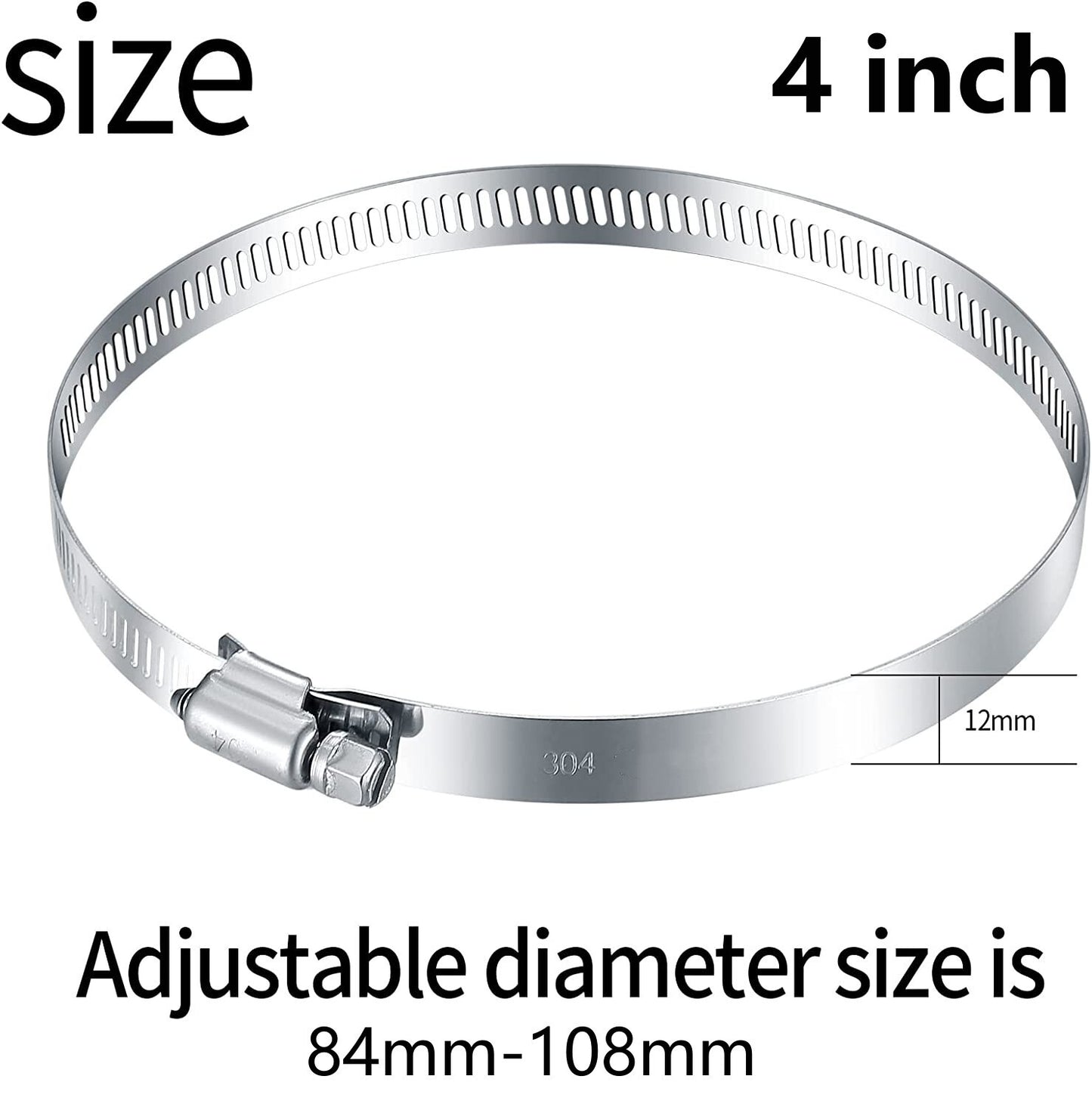 6-piece hose clamp set, adjustable 84-108 mm hose clamps and screw clamps.