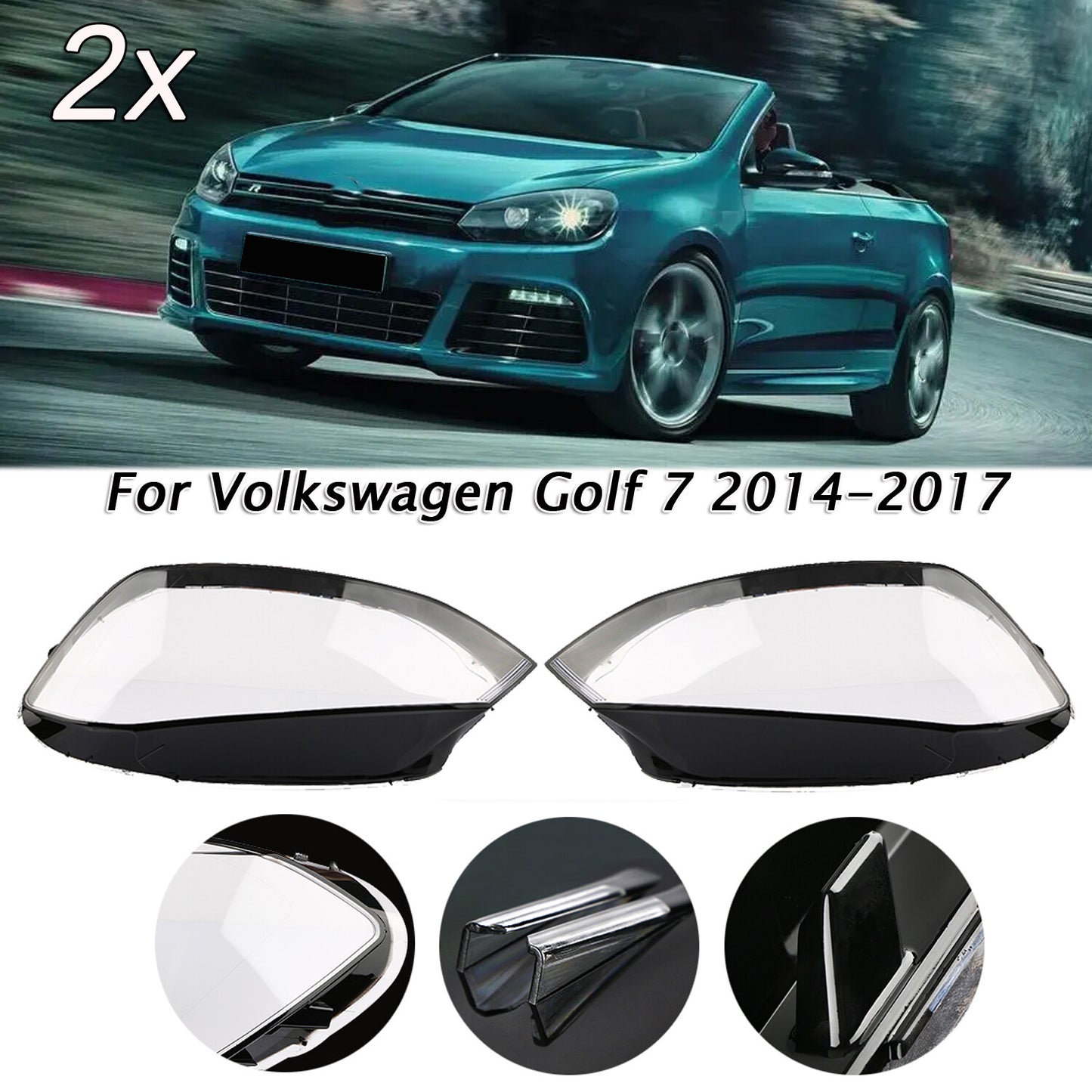 Two-piece headlight lens cover/lens cover with transparent cap suitable for 2014-2017 for Volkswagen for Golf 7.
